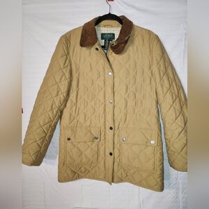 Lauren Ralph Lauren Women’s M Chore Coat Quilted Tan with Snap/Zip Barn Jacket